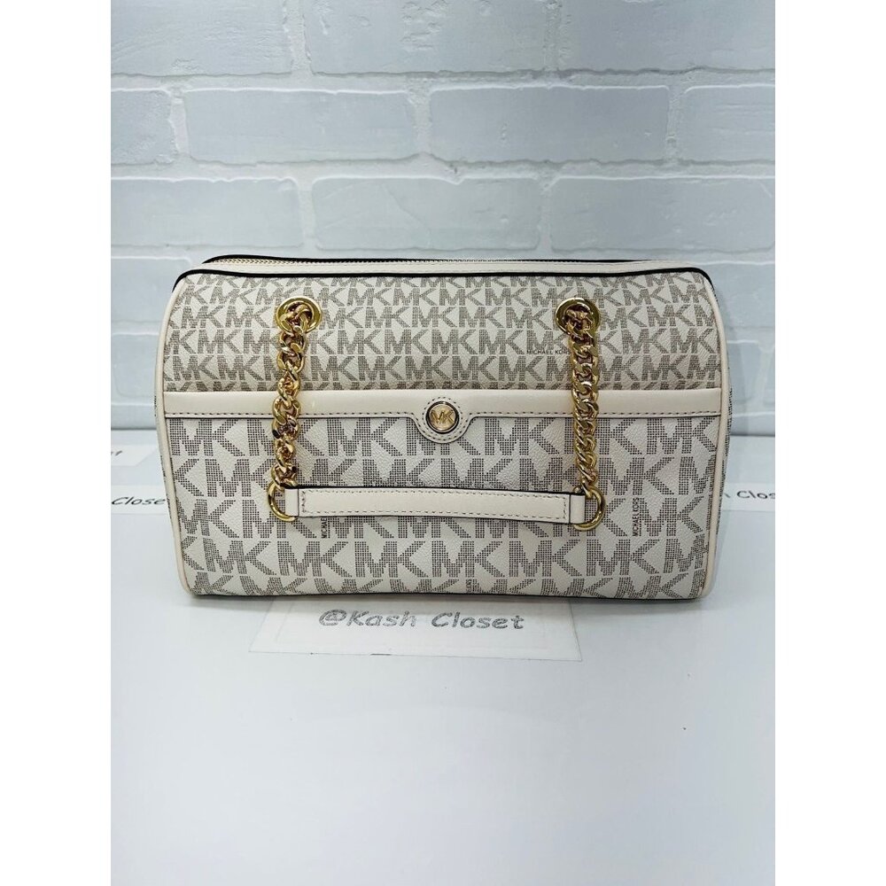 Michael Kors duffle bag blaire medium satchel bag MK signature vanilla cream